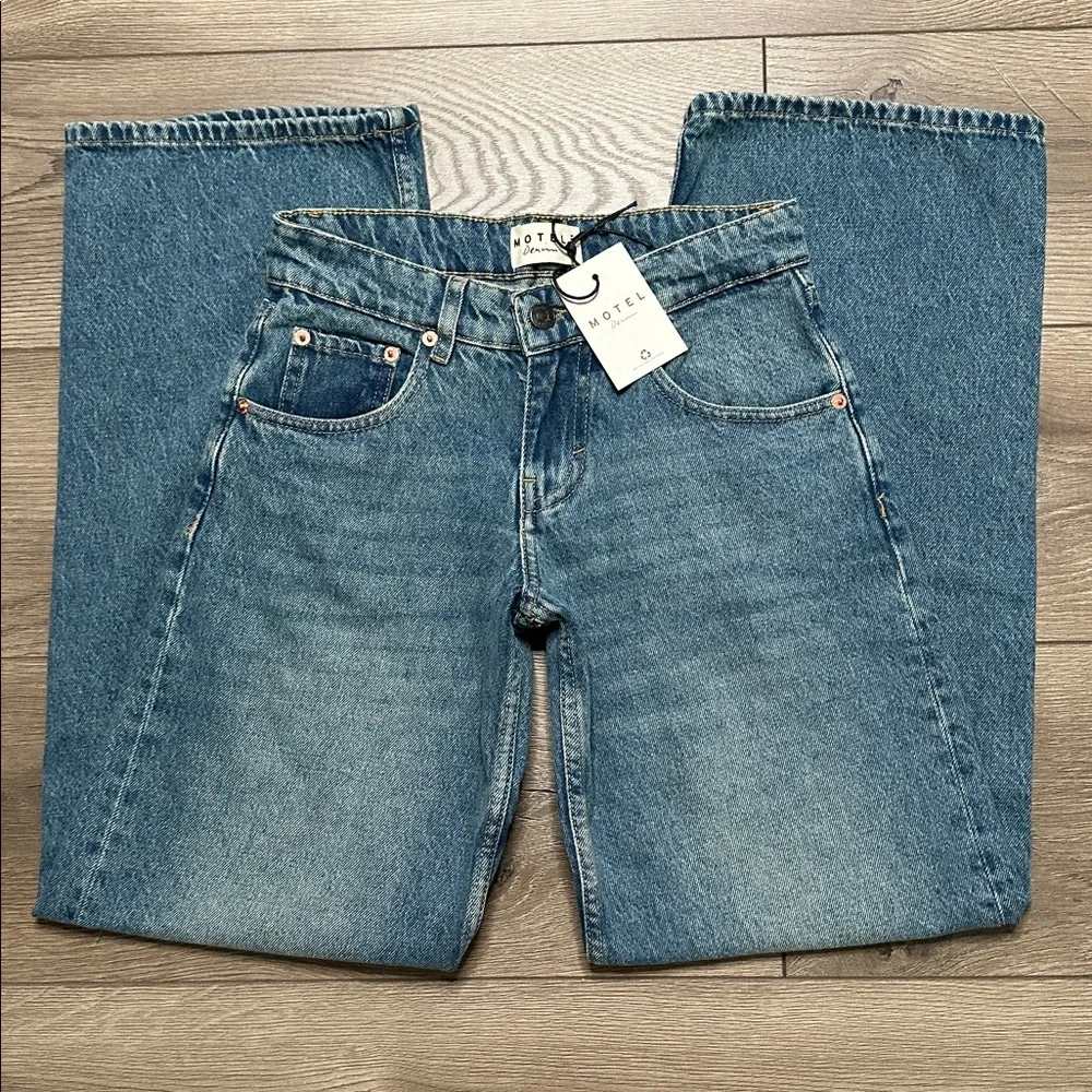 Motel Rocks Low Rise Parallel Jeans Bright Blue Size 24 - Picture 4 of 13